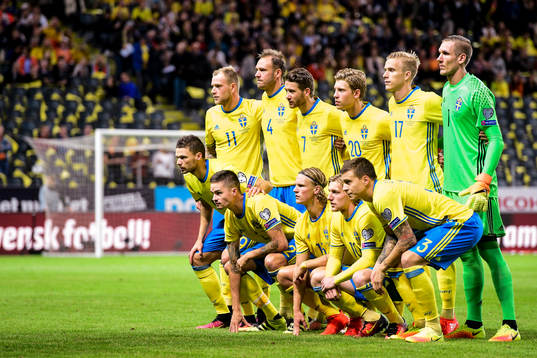 Sveriges startelva ställer upp för en lagbild, övre