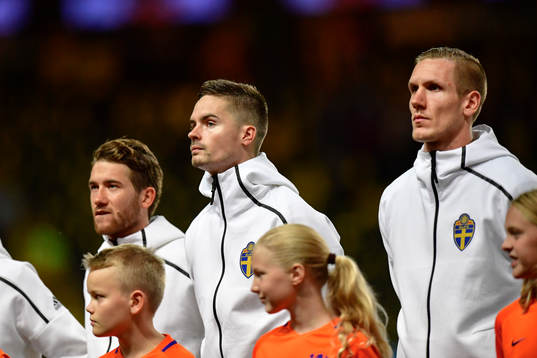 Sveriges Marcus Rohdén, Mikael Lustig och målvakt Robin