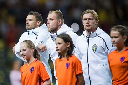 Sveriges Marcus Berg, John Guidetti och Emil Forsberg
