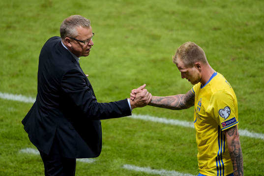 Sveriges förbundskapten Janne Andersson och John Guidetti