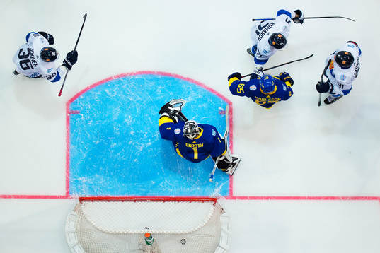 Finlands Jussi Jokinen, Leo Komarov och Aleksander Barkov