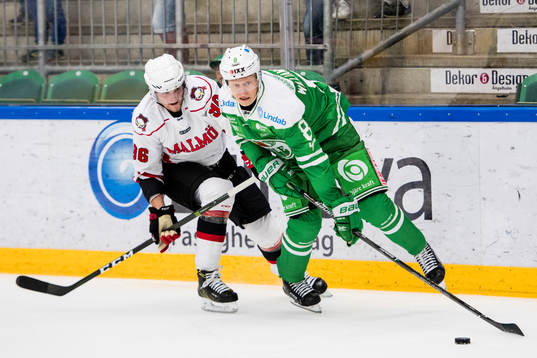 Rögles Jesper Williamsson och Malmö Redhawks Kim Rosdahl