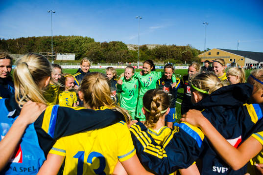 Sveriges spelare samlas i en ring
