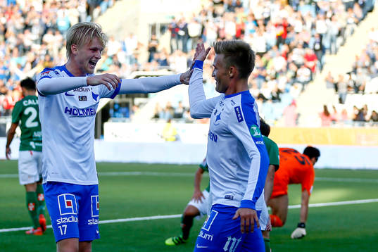 Norrköpings Karl Holmberg och Nicklas Bärkroth jublar
