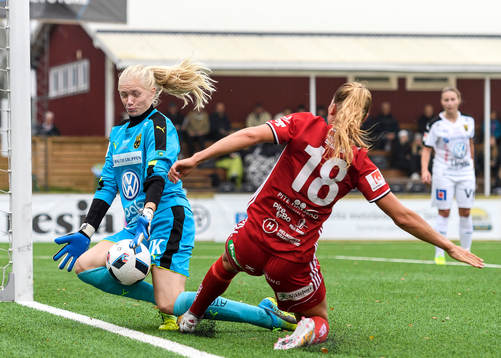 Umeås målvakt Malin Reuterwall räddar ett skott från