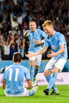 Malmö FFs Anton Tinnerholm, Anders Christiansen och