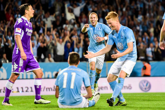 Malmö FFs Anton Tinnerholm, Anders Christiansen och