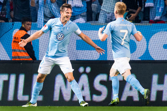 Malmö FFs Markus Rosenberg och Anders Christiansen jublar