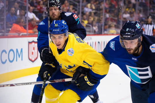 Europas Mark Streit och Tobias Rieder utmanas av Sveriges