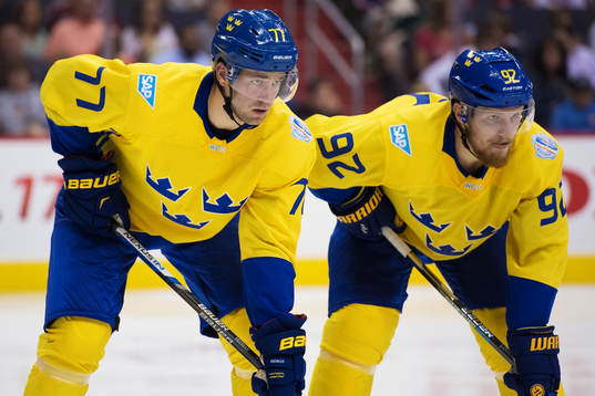 Sveriges Victor Hedman och Gabriel Landeskog