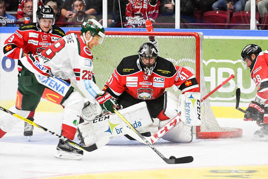 Frölundas Johan Sundström och Malmö Redhawks målvakt