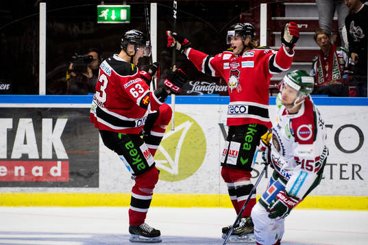 Malmö Redhawks Fredrik Händemark jublar bredvid Kim