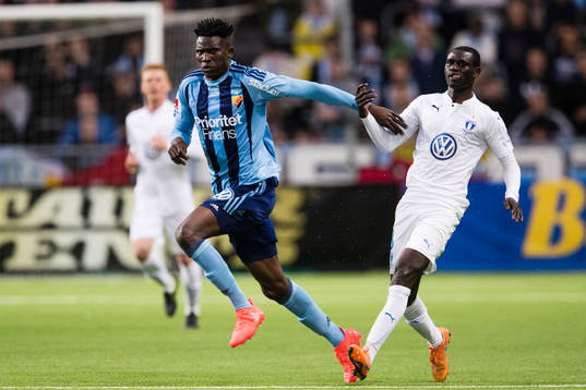 Djurgårdens Mathias Ranegie och Malmö FFs Enock Kofi Adu