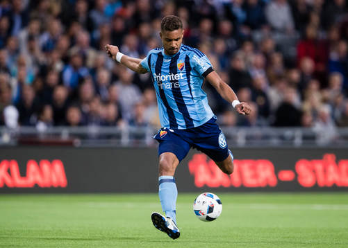 Djurgårdens Mathias Ranegie med ett skott