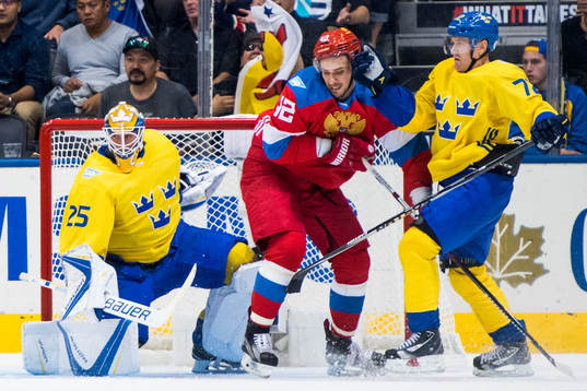 Sveriges målvakt Jacob Markström och Patric Hörnqvist