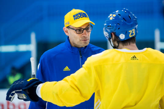 Sveriges assisterande tränare Peter Popovic i samtal med
