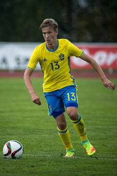 Sveriges Fredrik Hammar i fotbollsmatchen mellan Sverige