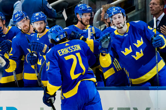 Sveriges Loui Eriksson jublar med bänken