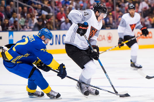 Sveriges Patric Hörnqvist och Nordamerikas Auston Matthews