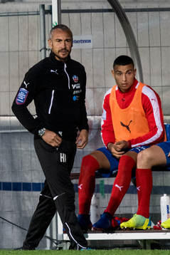 Helsingborgs manager Henrik Larsson och Jordan Larsson på