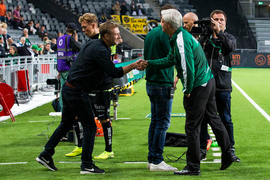 Häckens tränare Peter Gerhardsson och Hammarbys tränare