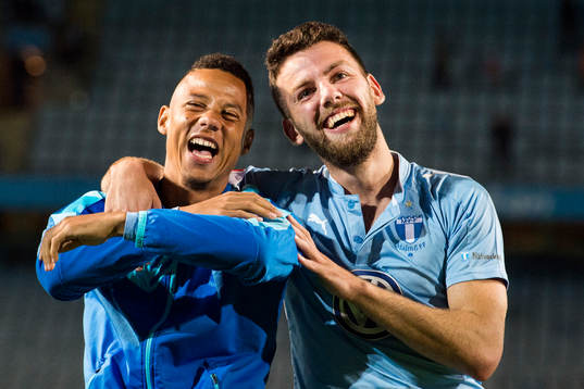 Malmö FFs Tobias Sana och Erdal Rakip jublar