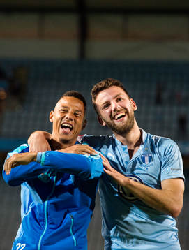 Malmö FFs Tobias Sana och Erdal Rakip jublar