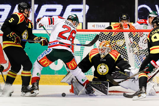 Brynäs målvakt Felix Sandström och Lukas Kilström