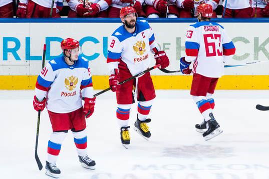 Rysslands Vladimir Tarasenko och Alex Ovechkin