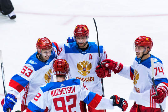 Rysslands Evgenii Dadonov, Andrei Markov och Alexei Emelin