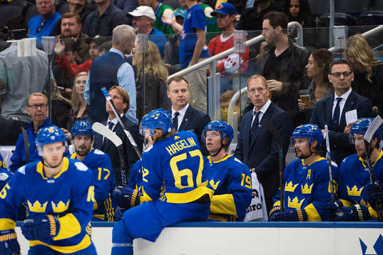 Sveriges förbundskapten Rikard Grönborg och läkare