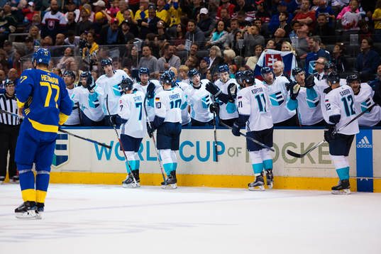 Europas Mark Streit, Christian Ehrhoff, Anze Kopitar och