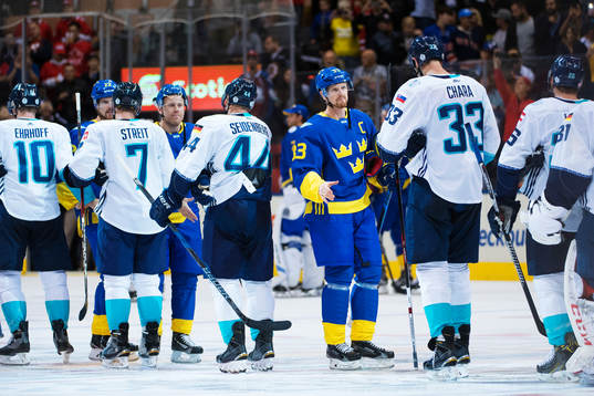Sveriges Daniel Sedin, Patric Hörnqvist och Henrik Sedin