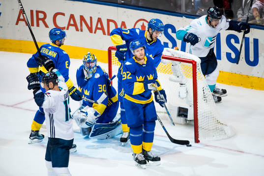 Sveriges Gabriel Landeskog, Victor Hedman, Anton Strålman