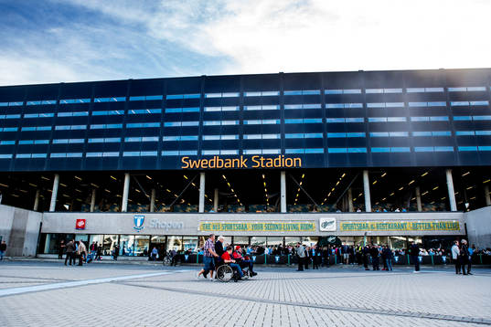 Exteriör på Swedbank Stadion infö fotbollsmatchen i