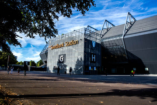 Exteriör på Swedbank Stadion infö fotbollsmatchen i