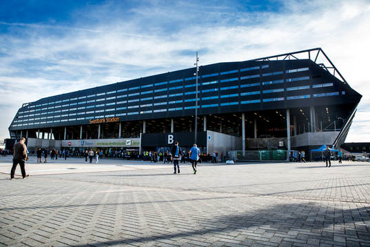 Exteriör på Swedbank Stadion infö fotbollsmatchen i