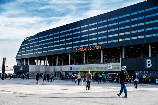 Exteriör på Swedbank Stadion infö fotbollsmatchen i