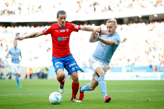Helsingborgs Jesper Lange och Malmö FFs Franz Brorsson