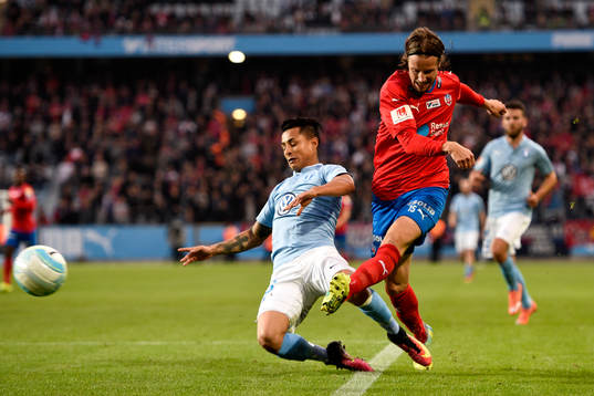 Malmö FFs Yoshimar Yotún och Helsingborgs Linus Hallenius