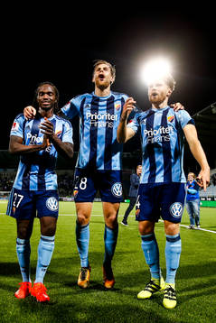 Djurgårdens Kebba Ceesay, Niklas Gunnarsson och Jacob Une