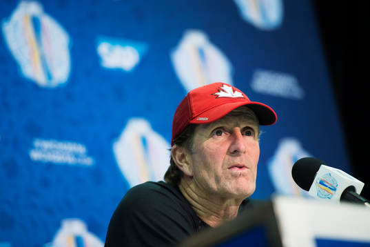 Förbundskapten Mike Babcock på en presskonferens