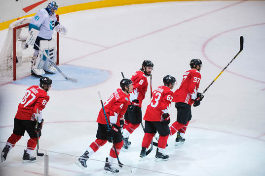 Kanadas Sidney Crosby, Jay Bouwmeester, Drew Doughty, Brad