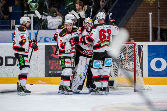 Malmö Redhawks Erik Andersson och flera ur Malmö jublar
