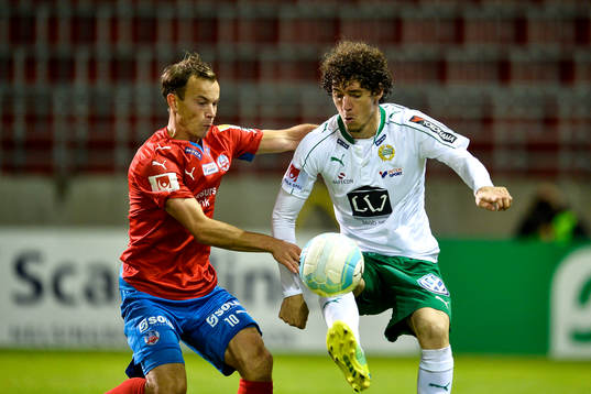 Helsingborgs Anton Wede och Hammarbys Romulo Cabral Pereira