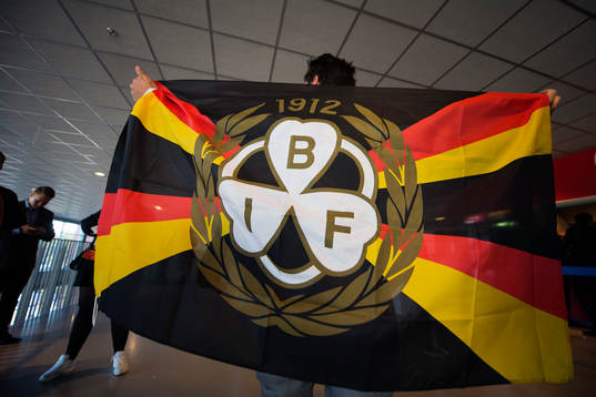 En supporter med flagga
