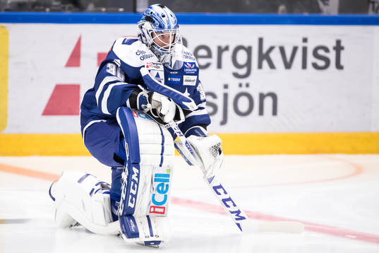 Leksands målvakt Henrik Haukeland i ishockeymatchen i SHL