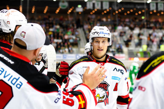 Malmö Redhawks Robin Alvarez jublar med båset