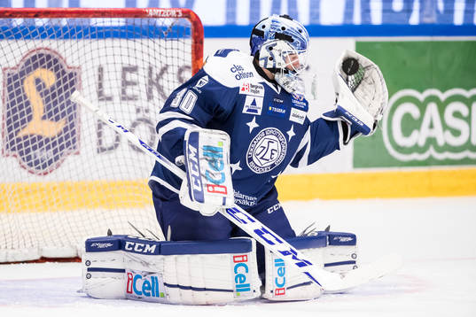 Leksands målvakt Henrik Haukeland i ishockeymatchen i SHL