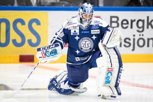 Leksands målvakt Henrik Haukeland i ishockeymatchen i SHL